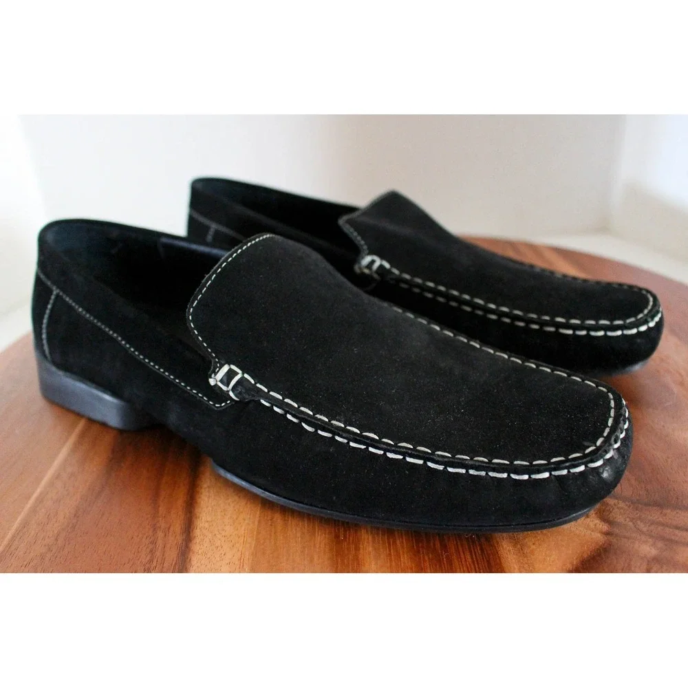 Gordon Rush Shoes Mens 9 Black Suede Slip On Loafers Moc Toe Drivers